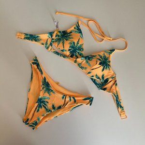 Yellow Swimsuit with Tropical palms  Detail - Size S/ ARDENE